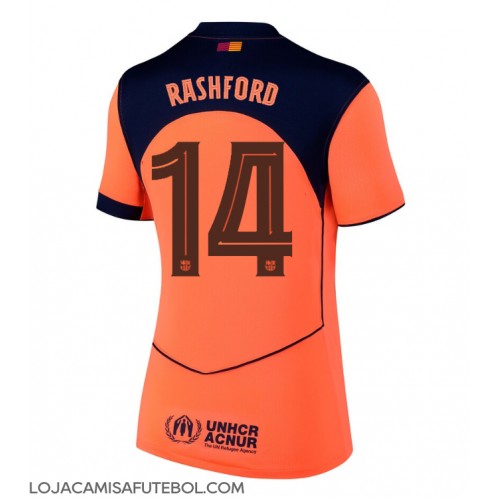 Camisa de Futebol Barcelona Marcus Rashford #14 Equipamento Alternativo Mulheres 2025-26 Manga Curta